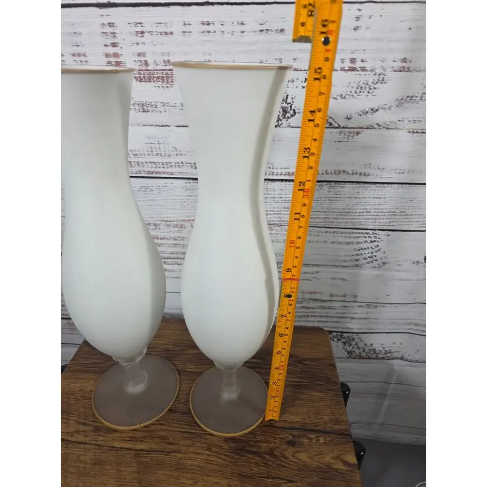 VTG Frosted Glass Frosted Floral Pedestal vases pair 15